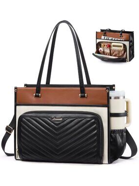 Stylish PU Leather Laptop Tote Bag for Women | Work Purse & Teacher Computer Bag